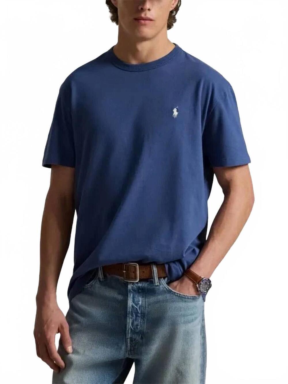NEW POLO RALPH LAUREN crewneck logo t-shirt in blue